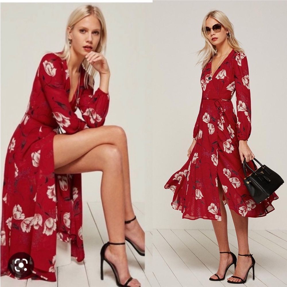 Reformation Red Floral Midi Dress